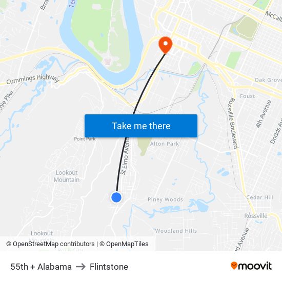 55th + Alabama to Flintstone map