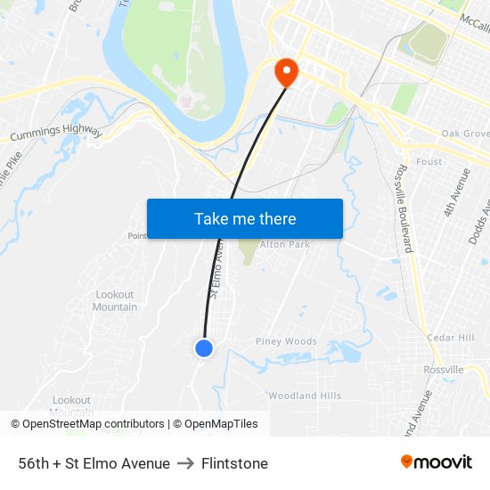 56th + St Elmo Avenue to Flintstone map