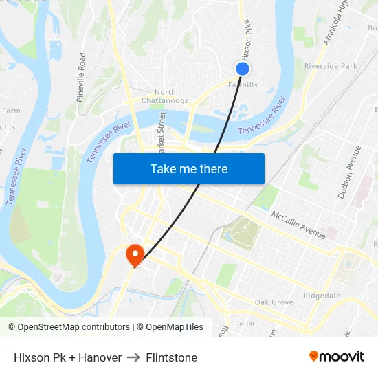 Hixson Pk + Hanover to Flintstone map