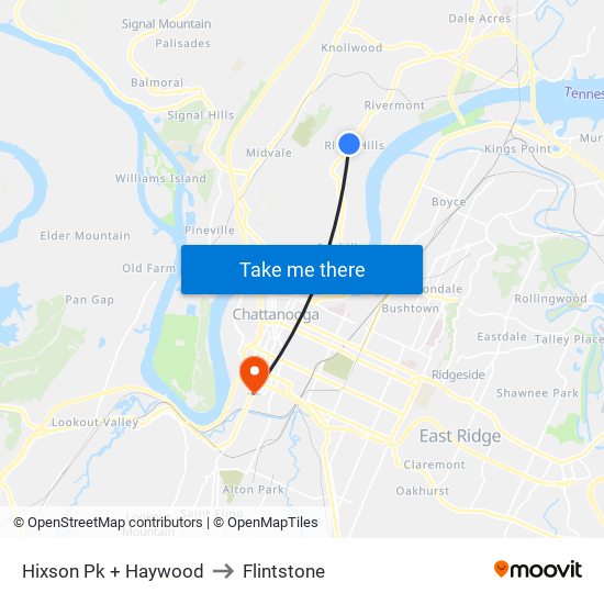 Hixson Pk + Haywood to Flintstone map