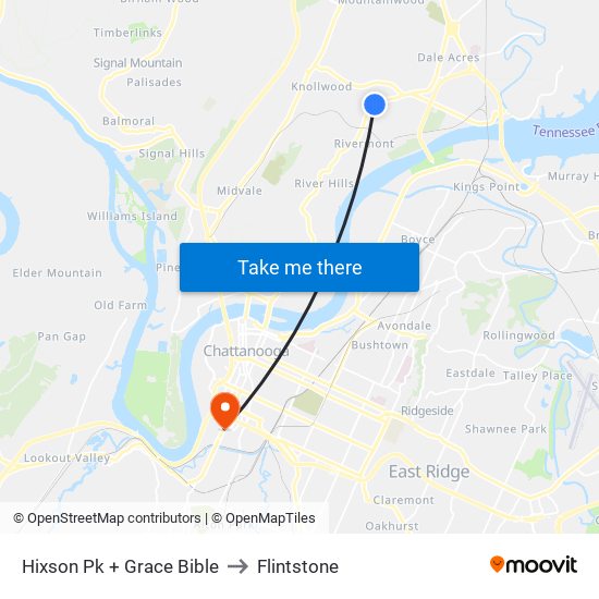 Hixson Pk + Grace Bible to Flintstone map