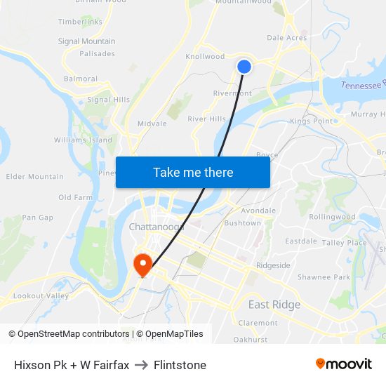 Hixson Pk + W Fairfax to Flintstone map