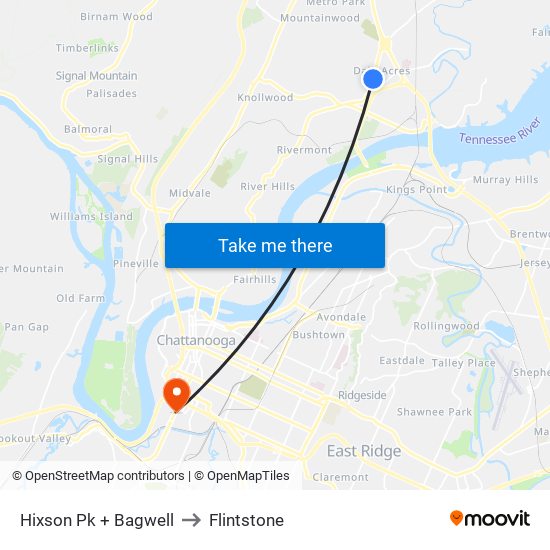 Hixson Pk + Bagwell to Flintstone map