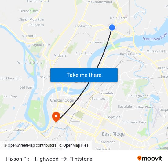 Hixson Pk + Highwood to Flintstone map