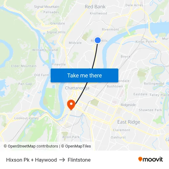 Hixson Pk + Haywood to Flintstone map