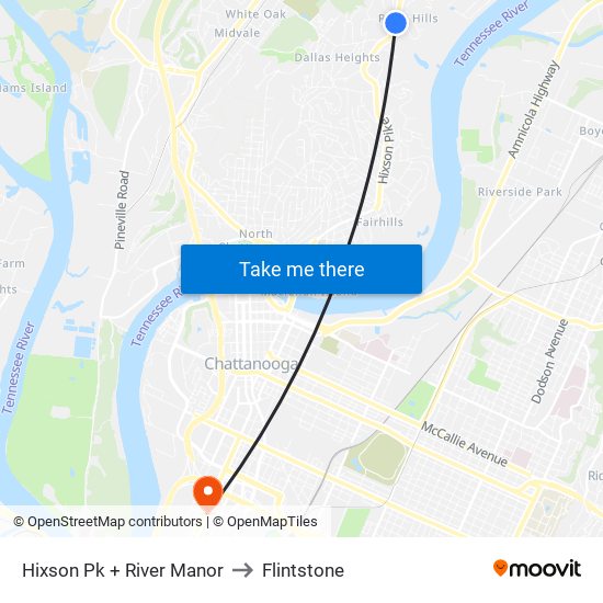 Hixson Pk + River Manor to Flintstone map