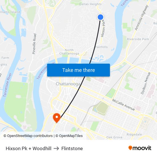 Hixson Pk + Woodhill to Flintstone map