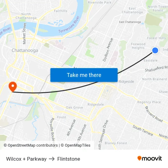 Wilcox + Parkway to Flintstone map