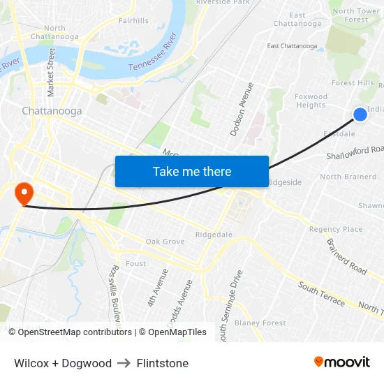 Wilcox + Dogwood to Flintstone map