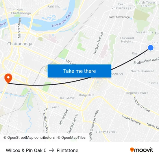 Wilcox & Pin Oak 0 to Flintstone map