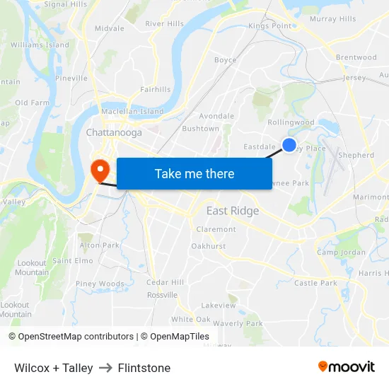 Wilcox + Talley to Flintstone map