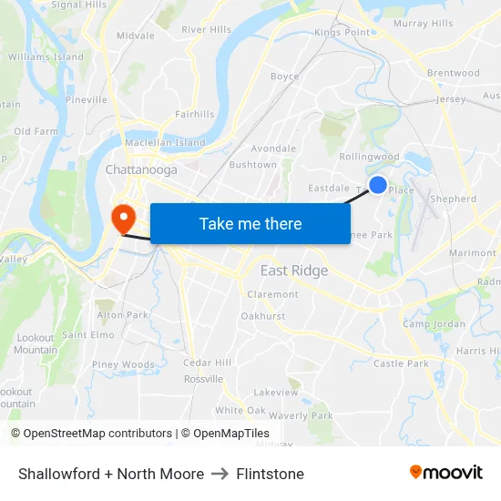 Shallowford + North Moore to Flintstone map