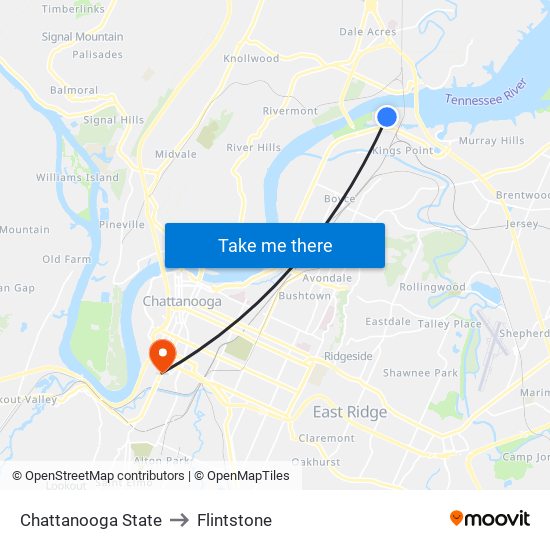 Chattanooga State to Flintstone map