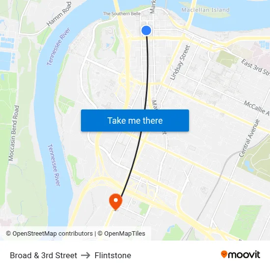 Broad & 3rd Street to Flintstone map