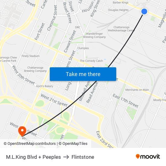 M.L.King Blvd + Peeples to Flintstone map