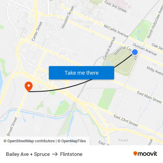 Bailey Ave + Spruce to Flintstone map