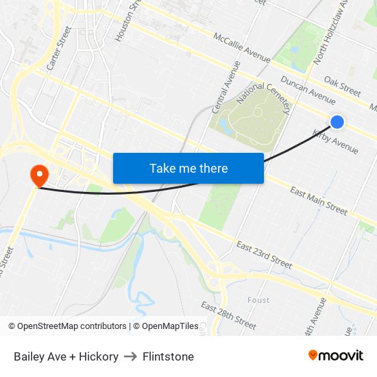 Bailey Ave + Hickory to Flintstone map