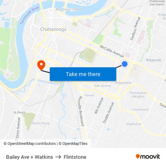 Bailey Ave + Watkins to Flintstone map