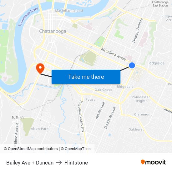 Bailey Ave + Duncan to Flintstone map