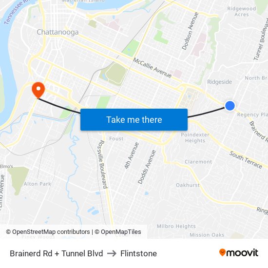 Brainerd Rd + Tunnel Blvd to Flintstone map