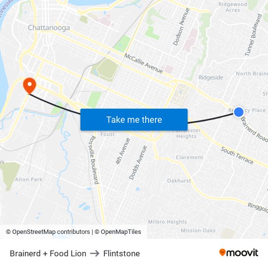 Brainerd + Food Lion to Flintstone map