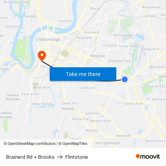 Brainerd Rd + Brooks to Flintstone map