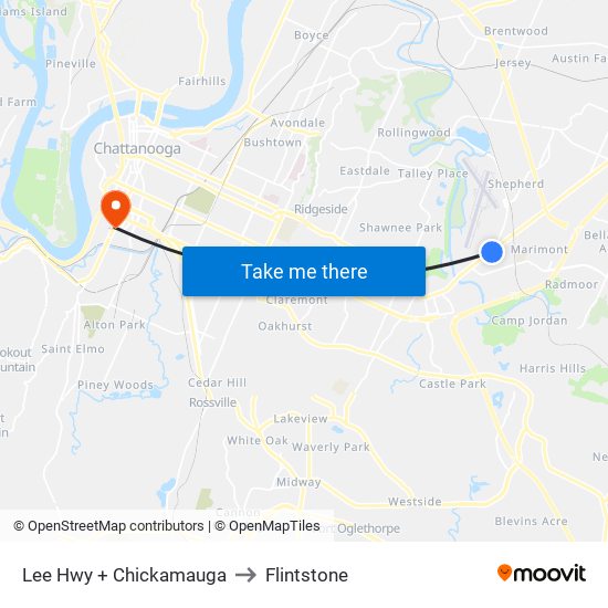 Lee Hwy + Chickamauga to Flintstone map