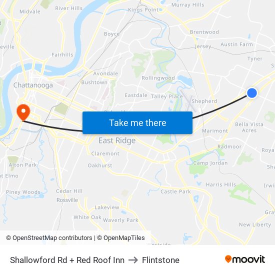 Shallowford Rd + Red Roof Inn to Flintstone map