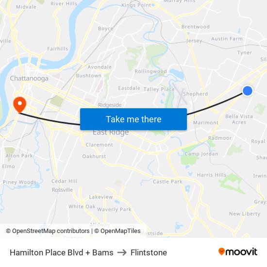 Hamilton Place Blvd + Bams to Flintstone map