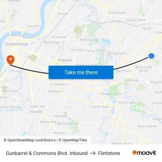 Gunbarrel & Commons Blvd. Inbound to Flintstone map