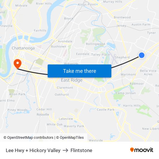 Lee Hwy + Hickory Valley to Flintstone map