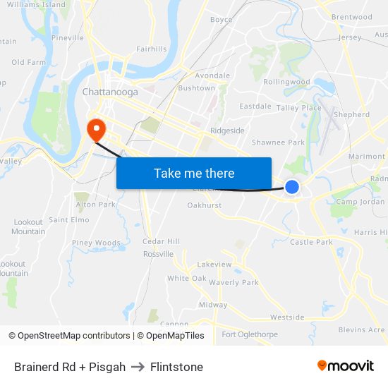 Brainerd Rd + Pisgah to Flintstone map