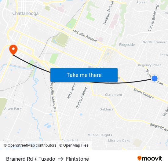 Brainerd Rd + Tuxedo to Flintstone map