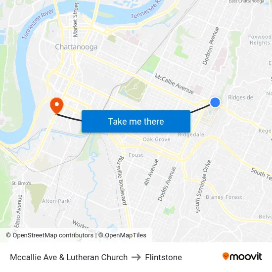 Mccallie Ave & Lutheran Church to Flintstone map