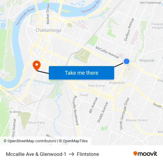Mccallie Ave & Glenwood-1 to Flintstone map