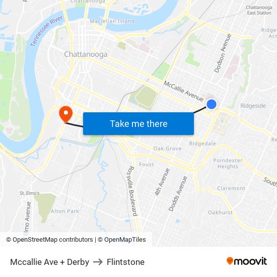 Mccallie Ave + Derby to Flintstone map
