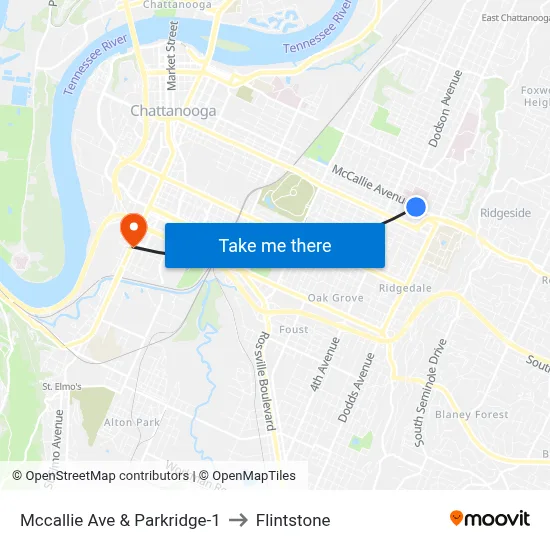 Mccallie Ave & Parkridge-1 to Flintstone map