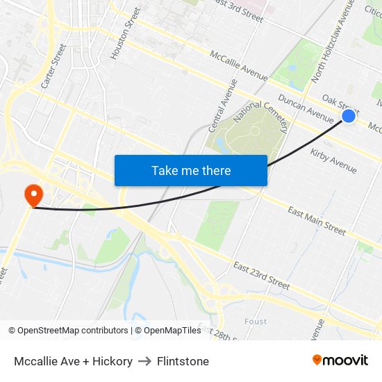 Mccallie Ave + Hickory to Flintstone map