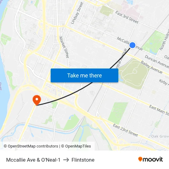 Mccallie Ave & O'Neal-1 to Flintstone map
