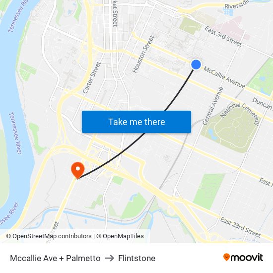 Mccallie Ave + Palmetto to Flintstone map