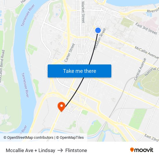 Mccallie Ave + Lindsay to Flintstone map