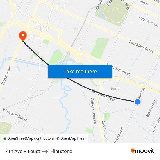 4th Ave + Foust to Flintstone map