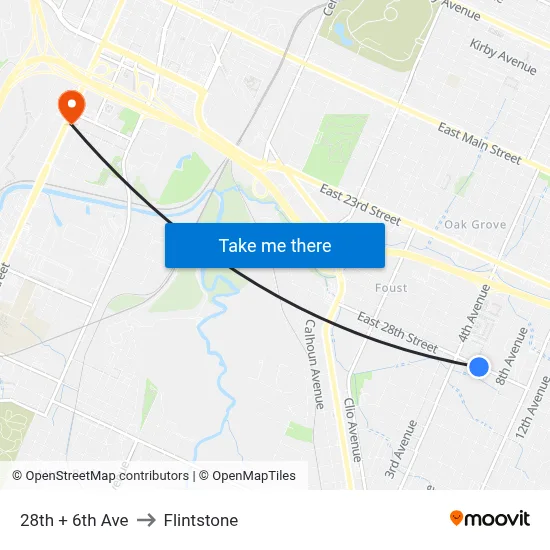 28th + 6th Ave to Flintstone map