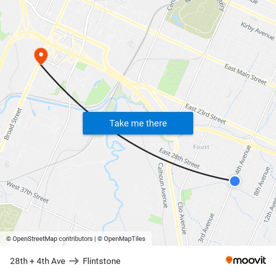 28th + 4th Ave to Flintstone map