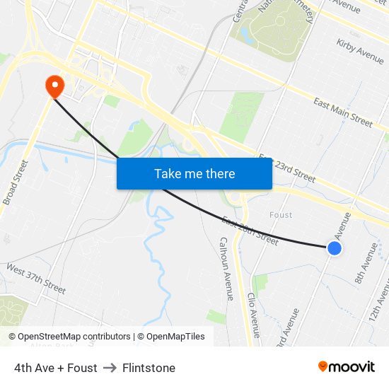 4th Ave + Foust to Flintstone map