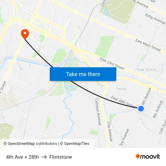4th Ave + 28th to Flintstone map