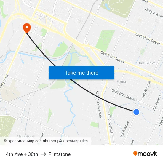 4th Ave + 30th to Flintstone map
