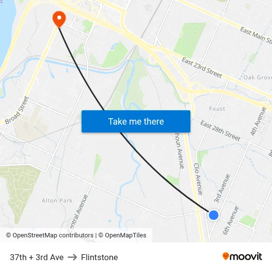 37th + 3rd Ave to Flintstone map