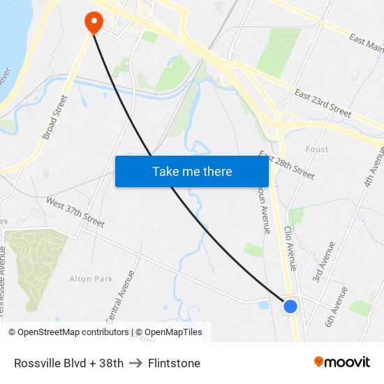 Rossville Blvd + 38th to Flintstone map