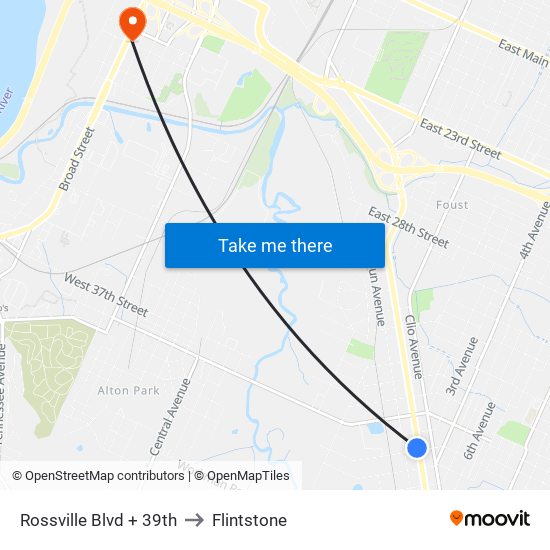 Rossville Blvd + 39th to Flintstone map